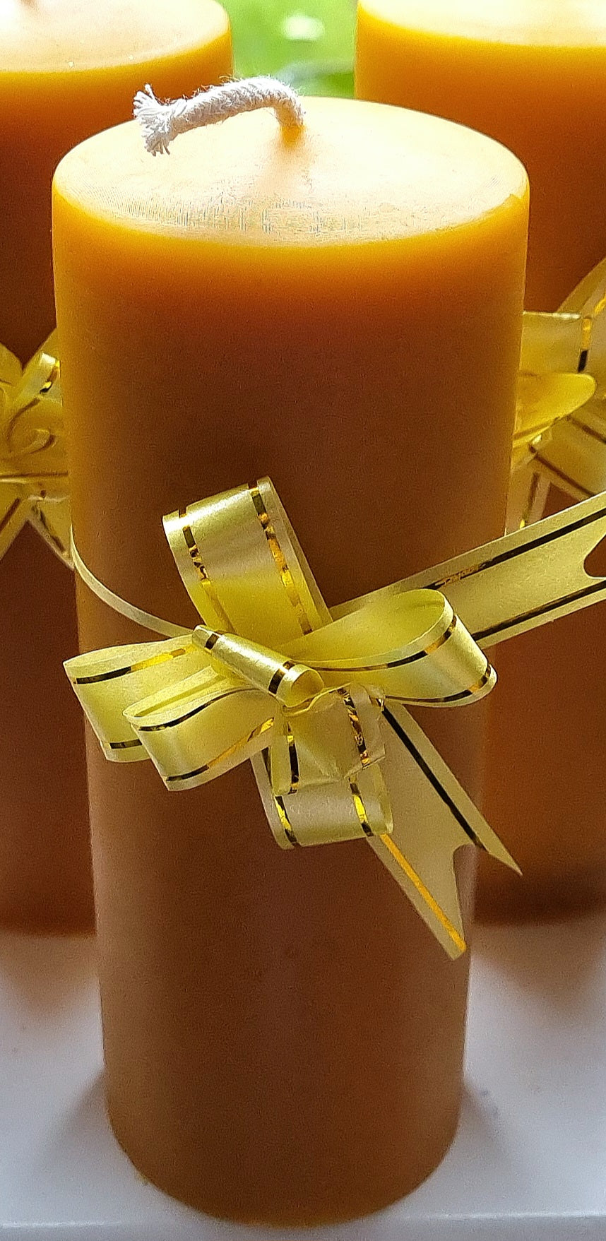 100% Beeswax Candle With Ribbon- Plain Pillar, Large