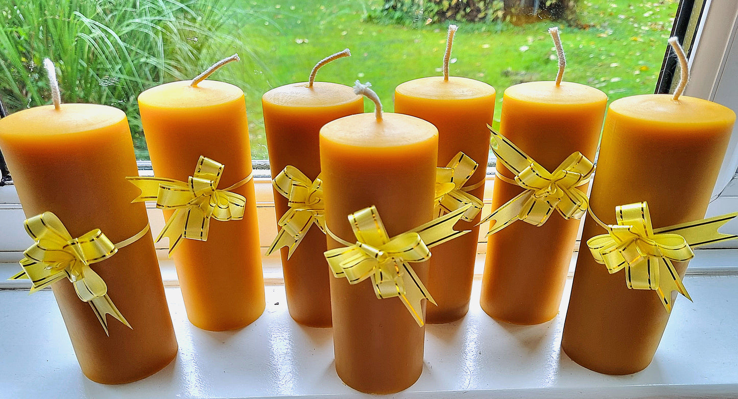 100% Beeswax Candle With Ribbon- Plain Pillar, Large