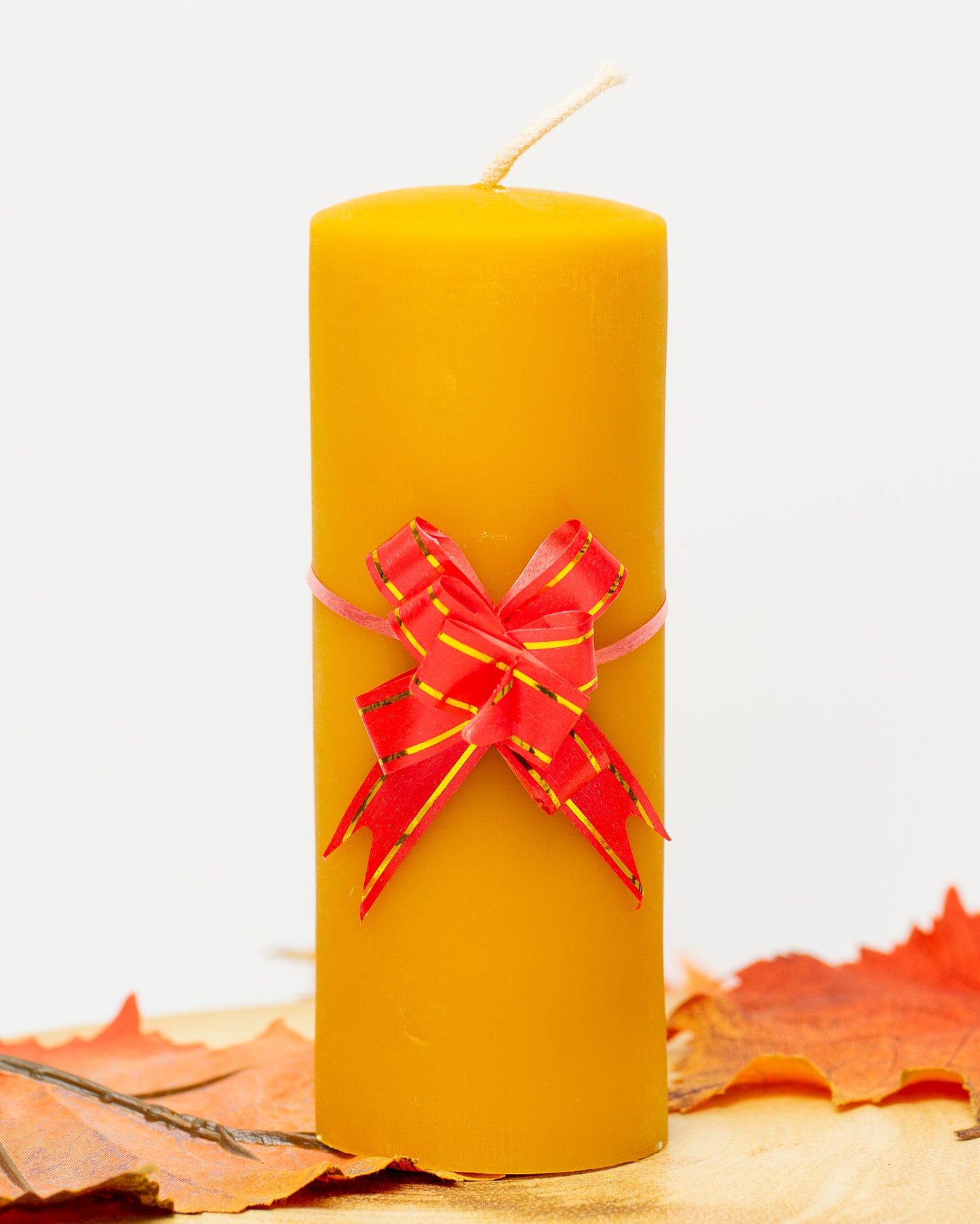 100% Beeswax Candle With Ribbon- Plain Pillar, Large