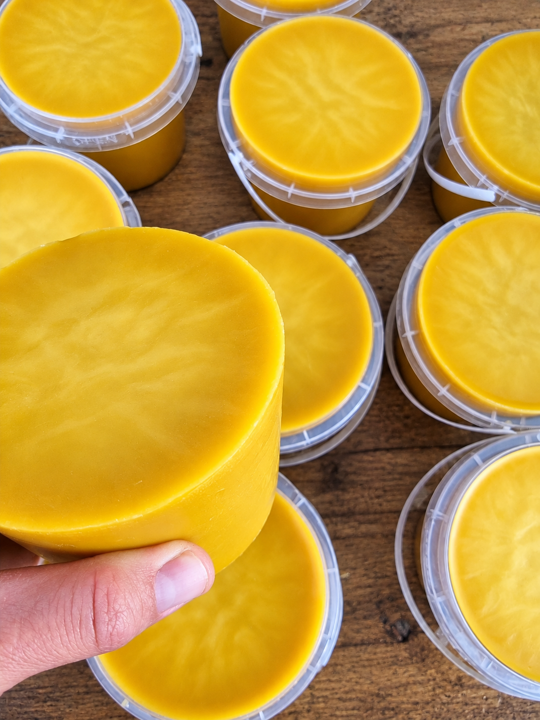 Double-strained pure beeswax blocks ready for candle making