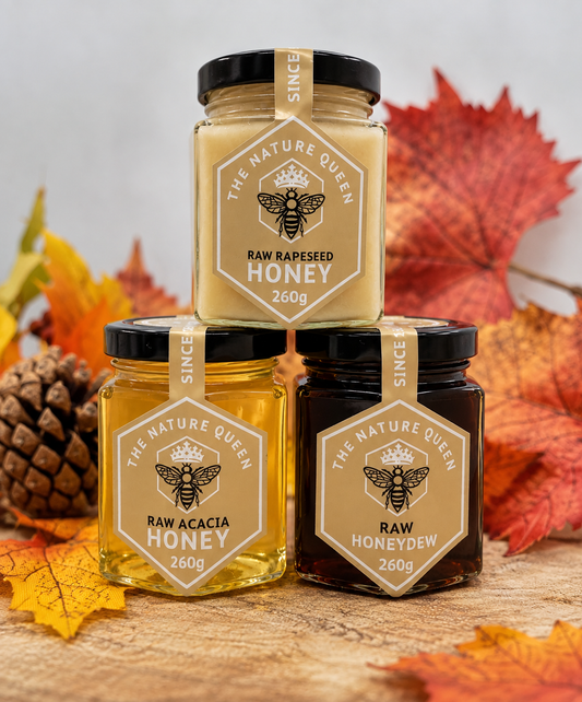 Raw rapeseed, acacia and honeydew honey collection from The Nature Queen