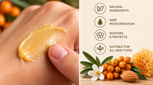 Sea Buckthorn and Beeswax Cream applied to skin with natural moisturising benefits